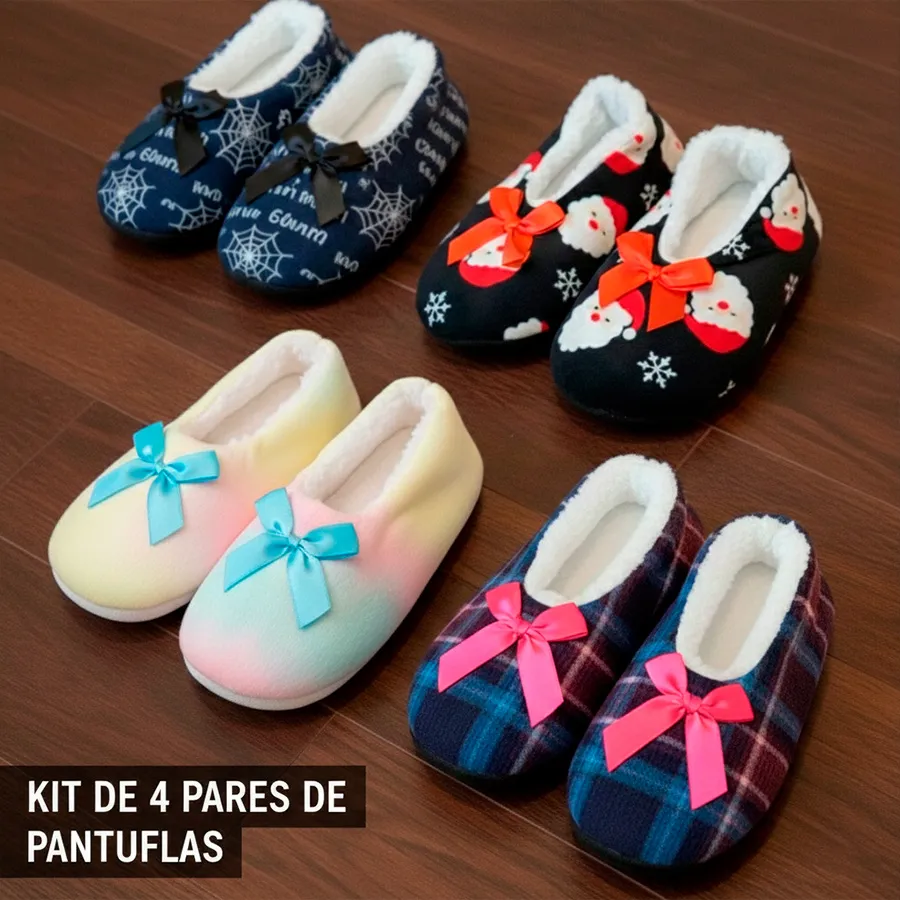 PANTUFLAS-01 KIT DE 4 PARES DE PANTUFLAS 6789